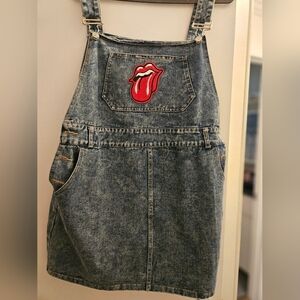 Denim Overall Dress with Tongue Patch
